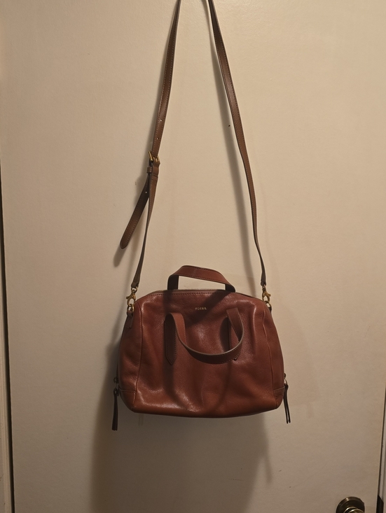 Fossil Handbags - Fossil Cognac Leather Satchel with Adjustable Crossbody Strap